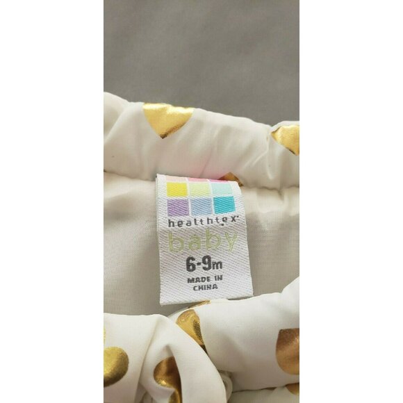 Heathtex Baby Girls Beige Puffer Vest With Metallic Gold Hearts Size 6-9 Months - Picture 5 of 7